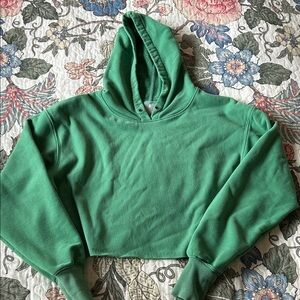 Free People Green Cropped Hooded Sweatshirt